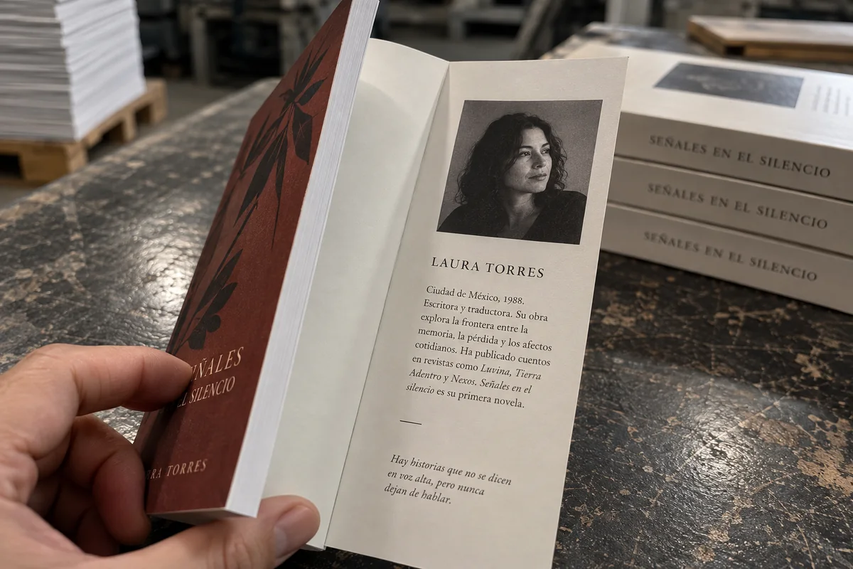 Detalle de una solapa interior con biografía de autora